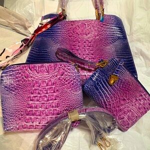 3 piece Ombre Purple & blue Crocodile Pattern Bag Set w/removable scarf
